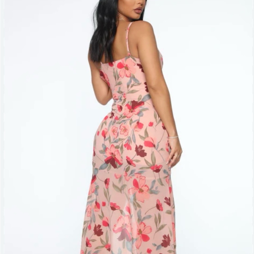Fashion Nova Chiffon Pink Floral Maxi Dress